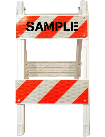 45\" H X 24\" W Folding Plastic MUTCD Type II Barricade w/HI Reflective Sheeting \u0026 Custom Lettering