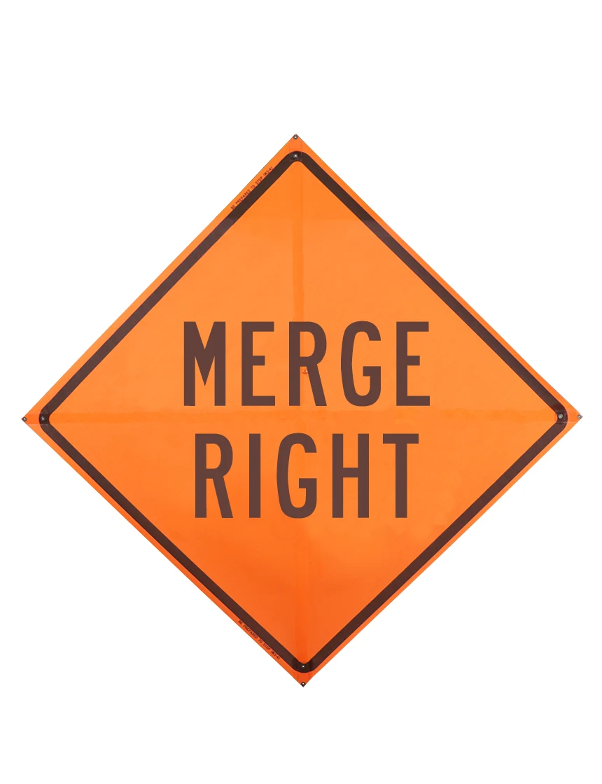 48\", Non-Reflective Mesh Roll Up Sign, Merge Right