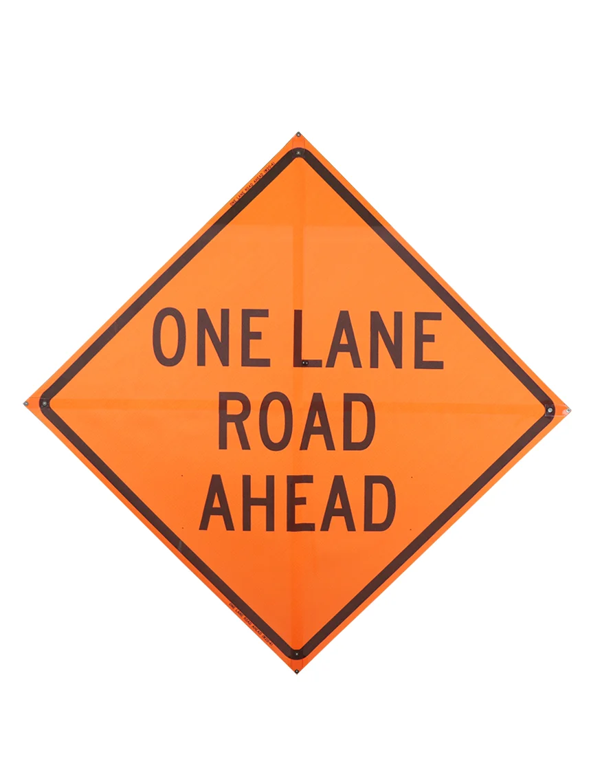 One Lane Road Ahead Sign Sewn Pockets Mesh 36\" X 36\"