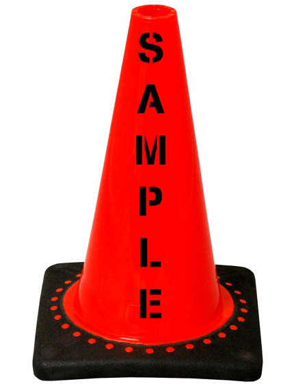 Orange 12 inch JBC Black Base Traffic Cone with Double Sided Lettering