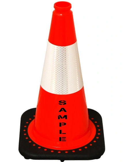 Orange 18 inch Cone with Black Base 6\" Reflective Collar and Double Sided Lettering