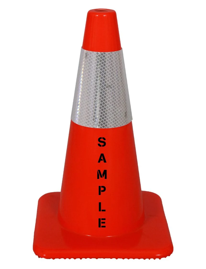 Orange 18\" Lakeside Plastics Traffic Cone, 3 lbs Solid Orange w/ 6\" Reflective Collar | Custom Lettering