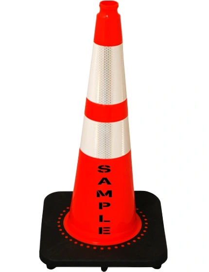 Orange 28 inch 7 lbs Slim Line JBC Black Base Traffic Cone 6\" \u0026 4\" Reflective Collars \u0026 Double Sided Lettering