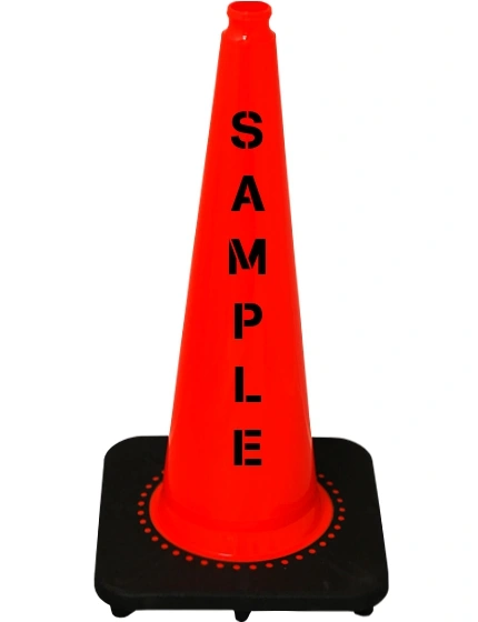 Orange 28 inch 7 lbs Slim Line JBC Black Base Traffic Cone with Double Sided Lettering