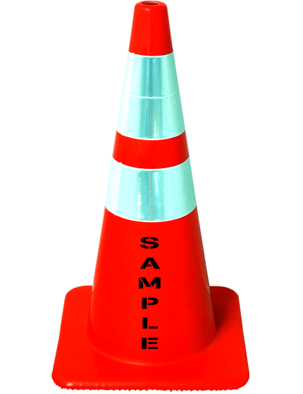 Orange 28\" Lakeside Plastics Traffic Cone, 7 lbs Solid Orange w/ 6\" \u0026 4\" Reflective Collars | Double Sided Custom Lettering
