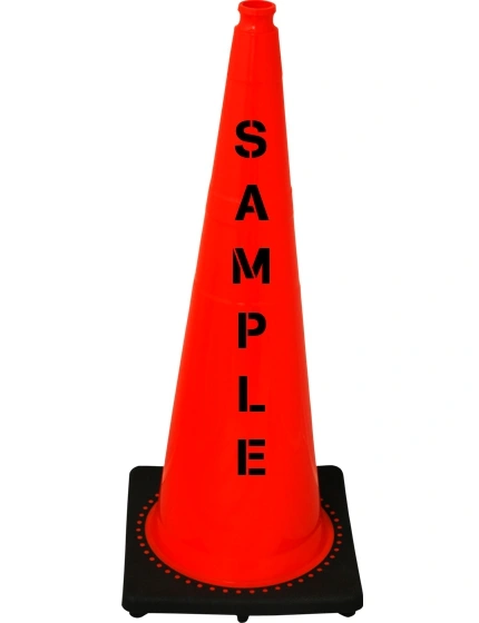 Orange 36\" 12 lbs JBC Black Base Traffic Cone with Custom Lettering