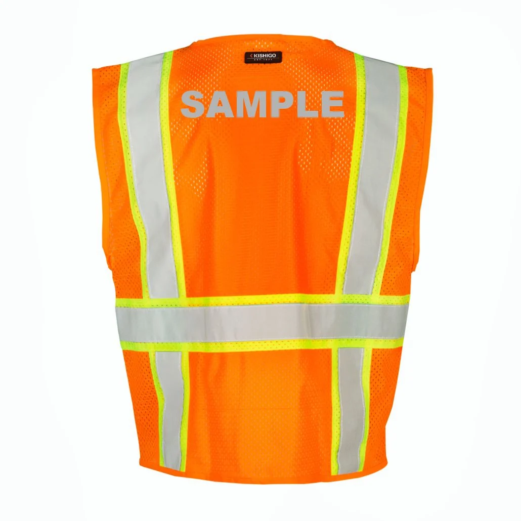 Orange, All Mesh Contrasting Class 2 Safety Vest, 5Xl w/Custom Reflective Lettering