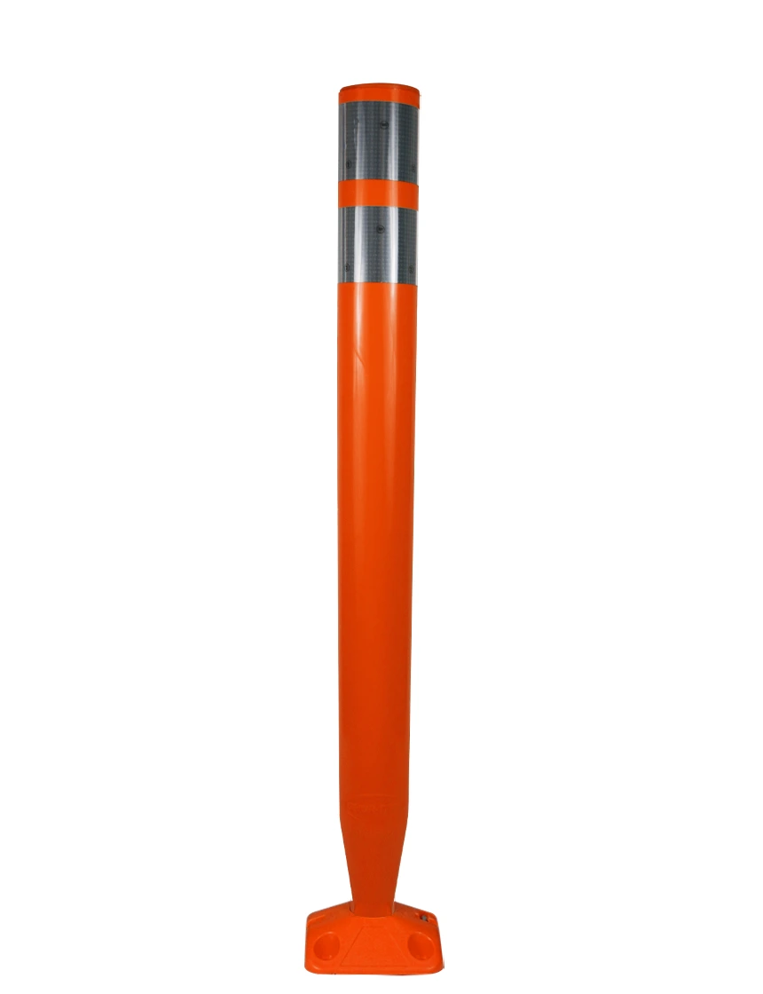 36\" Orange Round \u0027U Flex\u0027 Delineator w/ 2 White Reflective Collars \u0026 Concrete Mounting Hardware