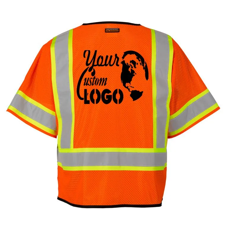 Orange, Single Pocket, Contrasting Mesh Class 3 Vest, S-M w/ Full Color Graphic