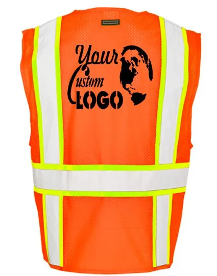 Orange Vest, Class 2, Solid Front w/ Mesh Back, Size: Xl w/ Single Color Graphic