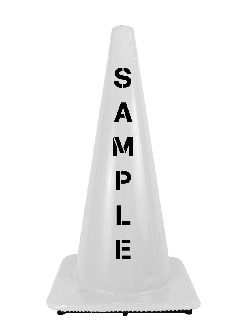 White 28\" 7 lbs Flow Molded Traffic Cone with Custom Lettering