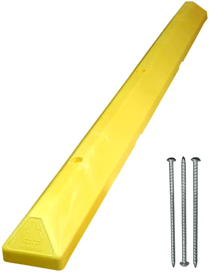 6\u0027 Yellow Recycled Plastic \u0027Commercial\u0027 Parking Block w/three 14\" Galvanized Steel Spikes