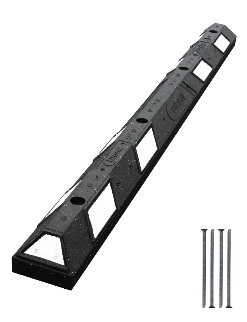 6\u0027 Black \u0026 White Clearline Recycled Rubber Parking Block with 13\" Rebar Spikes