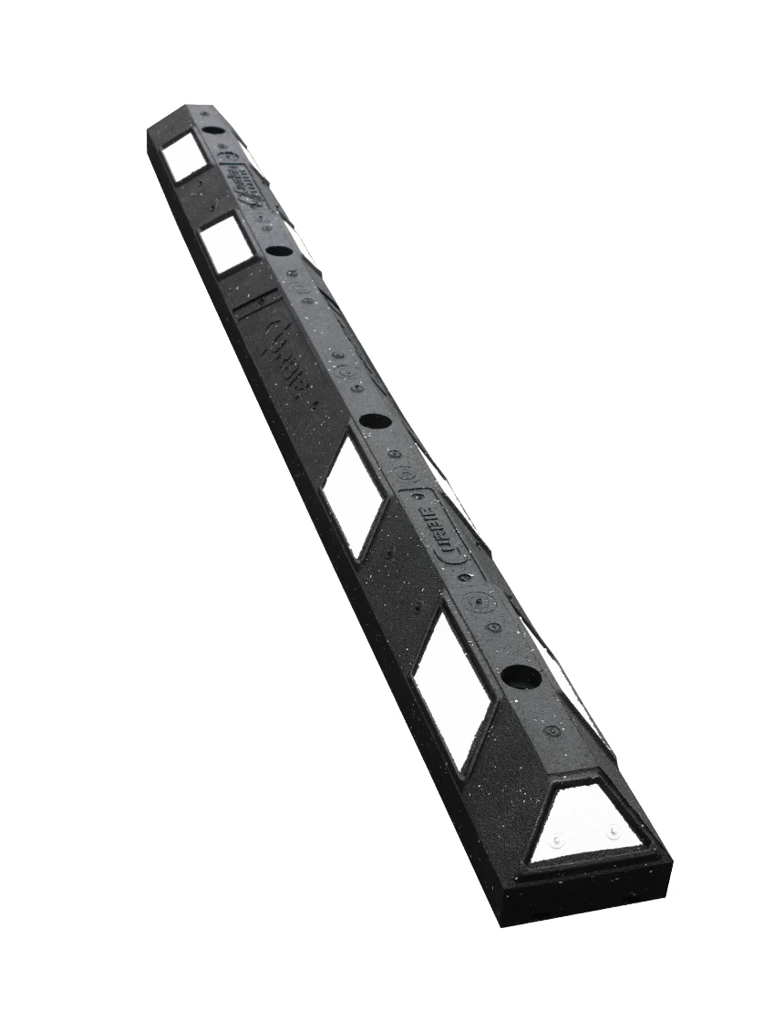 6\u0027 Black \u0026 White \u0027Curbie\" Recycled Rubber Parking Block w/Four (4) Wedge Bolt Fasteners