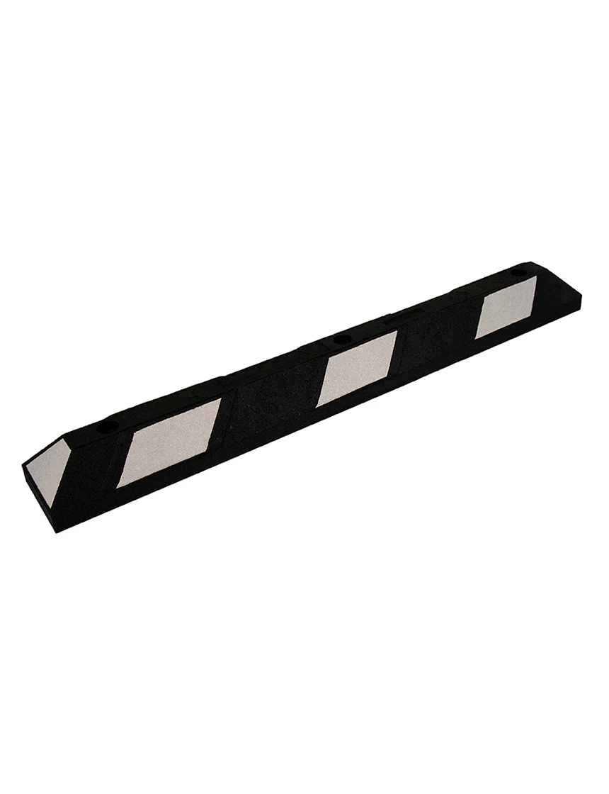 4\u0027 Recycled Rubber Parking Block w/White Reflective Tape \u0026 12\" Spikes for Asphalt or Gravel