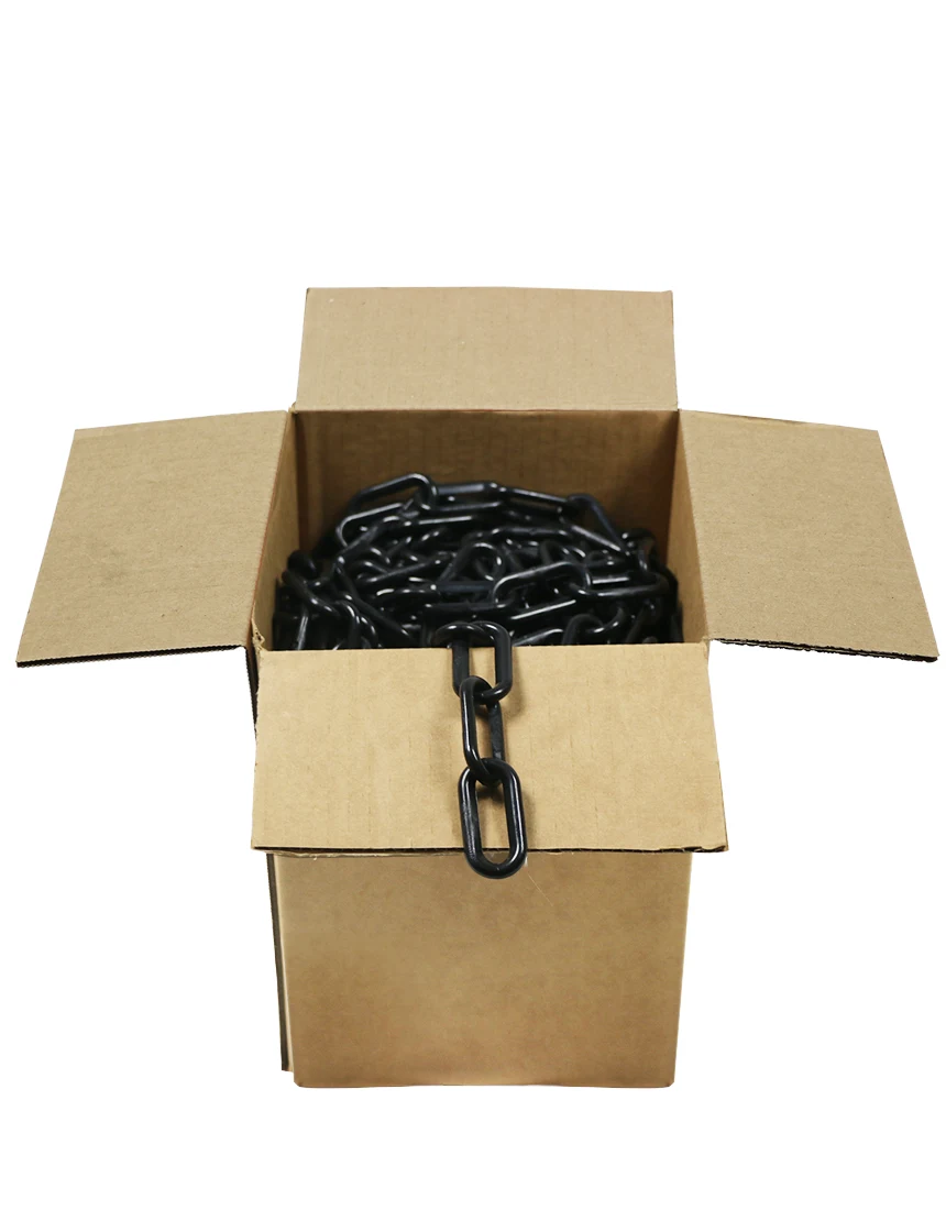 100\u0027 Box of Black 2\" Link, Standard Plastic Chain