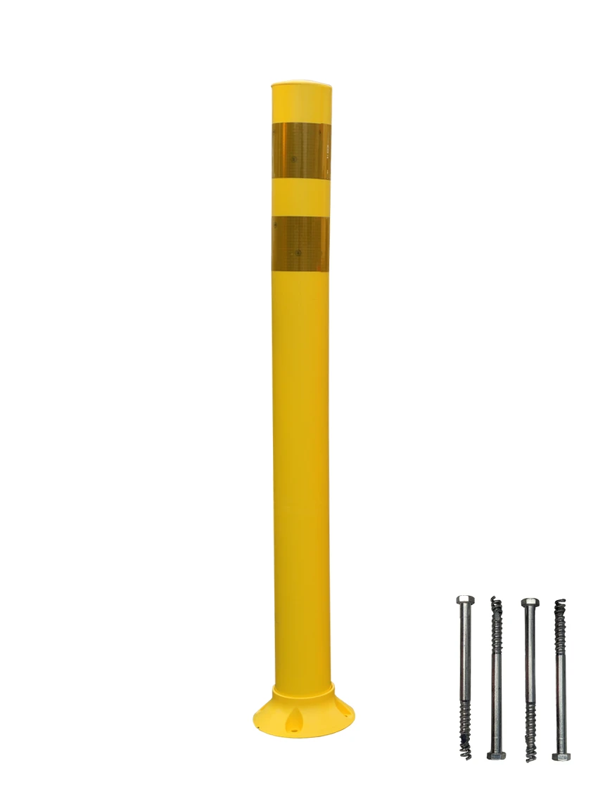 Pexco 36\" Yellow City Post Surface Mount w/ 2 Yellow Reflective Collars \u0026 Asphalt Mounting Hardware