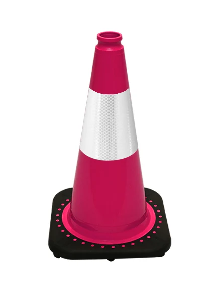 Pink 18\" JBC Black Base Traffic Cone w/ 6\" Reflective Collar