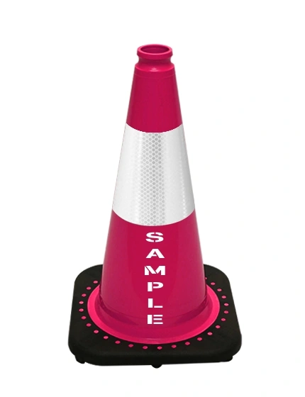 Pink 18 inch JBC Black Base Traffic Cone 6\" Reflective Collar \u0026 Custom Lettering
