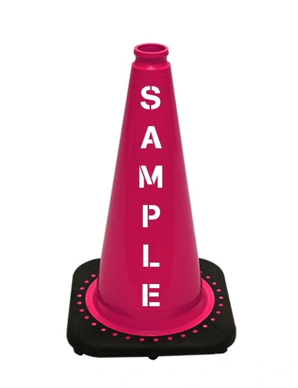 Pink 18 inch JBC Black Base Traffic Cone with Custom Lettering