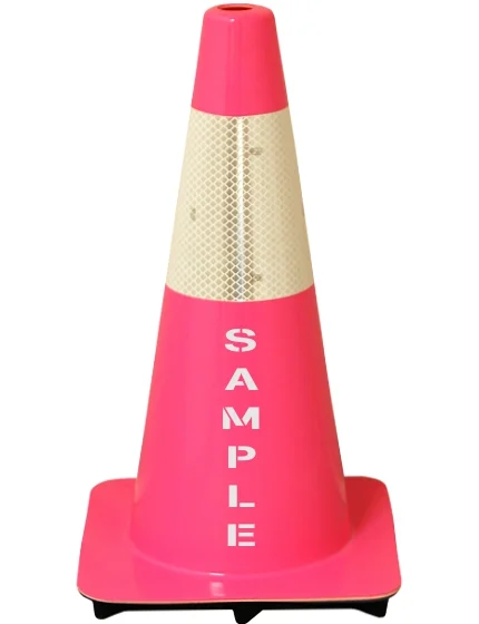 Pink 18\" Traffic Cone w/6\" Reflective Collar \u0026Double Sided Custom Lettering