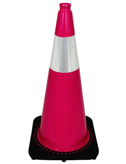 Pink 28 inch 7 lbs JBC Black Base Traffic Cone with 6\" Reflective Collar