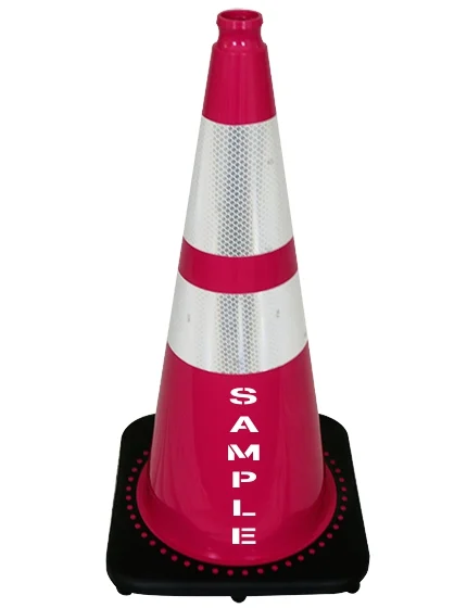 Pink 28\" 7 lbs JBC Black Base Traffic Cone 6\" \u0026 4\" Reflective Collars \u0026 Custom Lettering