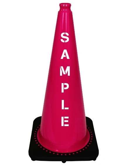 Pink 28 inch 7 lbs JBC Black Base Traffic Cone with Custom Lettering