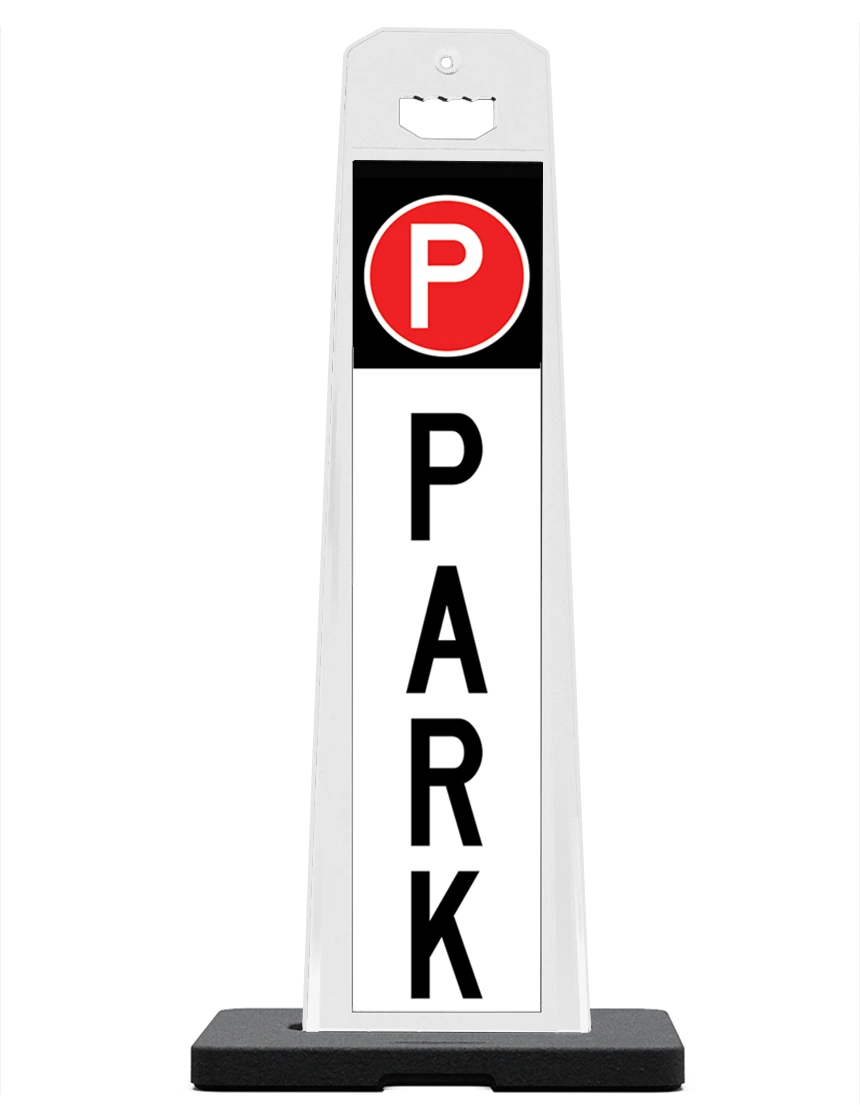 White, 45\" Tall, Reflective, Double Sided Park Sign w/ 20 lbs Rubber Base