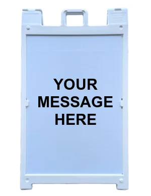 White Plasticade Signicade Deluxe \u0027Sandwich Style\u0027 Sign Holder with Two (2) 36\" x 24\" Coroplast Signs Custom Printed in One (1) Color Ink