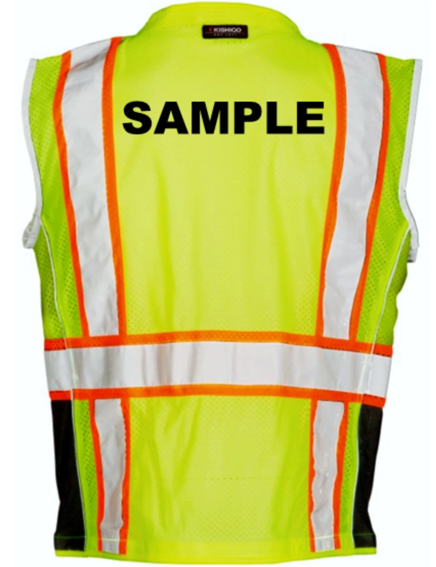Kishigo Premium Black Series Lime, Class 2 Safety Vest, 5XL with Custom Black Text