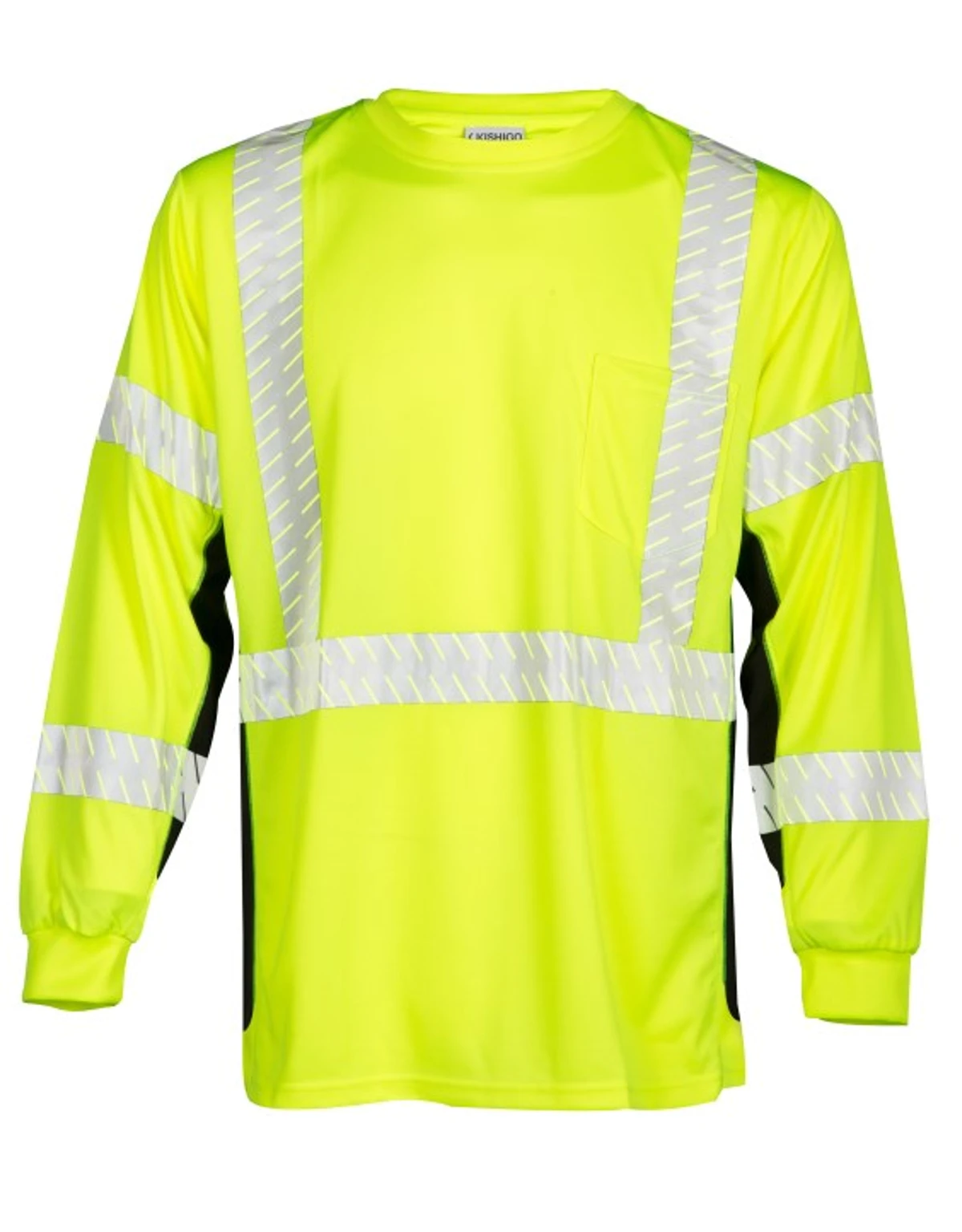 kishigo premium black series long sleeve class 3 t shirt lime 2xl with Full Color Graphic