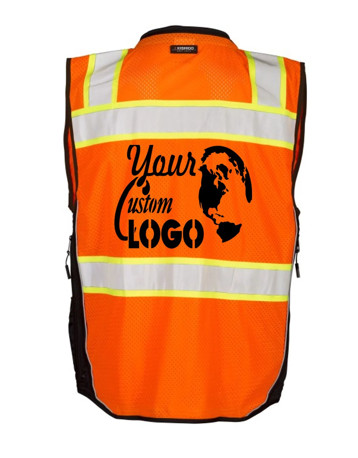 Kishigo Orange, Premium Black Series Surveyors Vest, Class 2, Small w/ Single Color Graphic