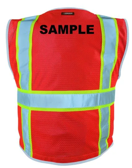 Premium Brilliant, Red Mesh, Class 2 Surveyors Vest, 5Xl w/ Non-Reflective Custom Lettering