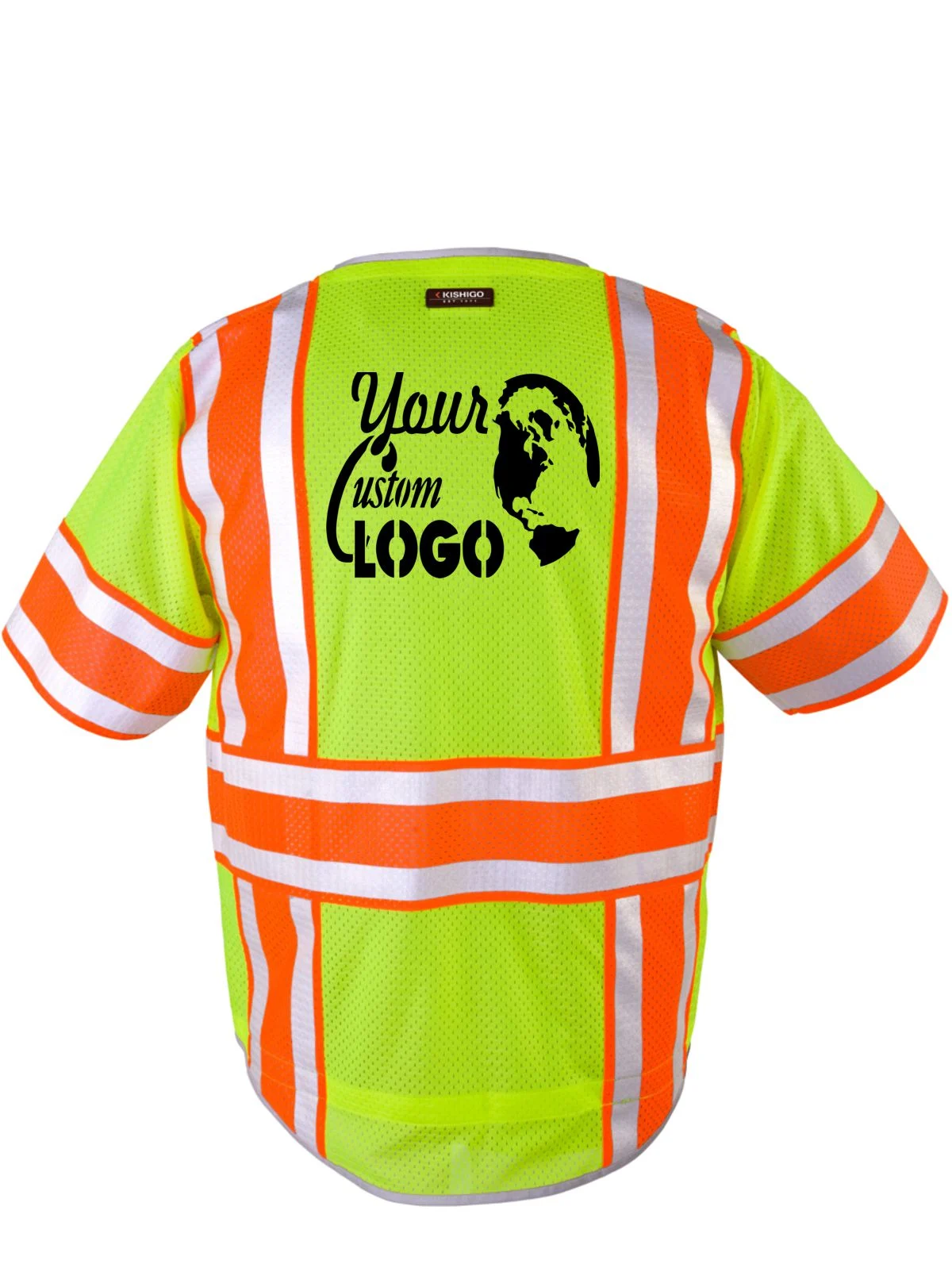 Premium Brilliant, Ultra-Reflective Lime Mesh, Class 3 Vest, 4Xl w/ Full Color Graphic