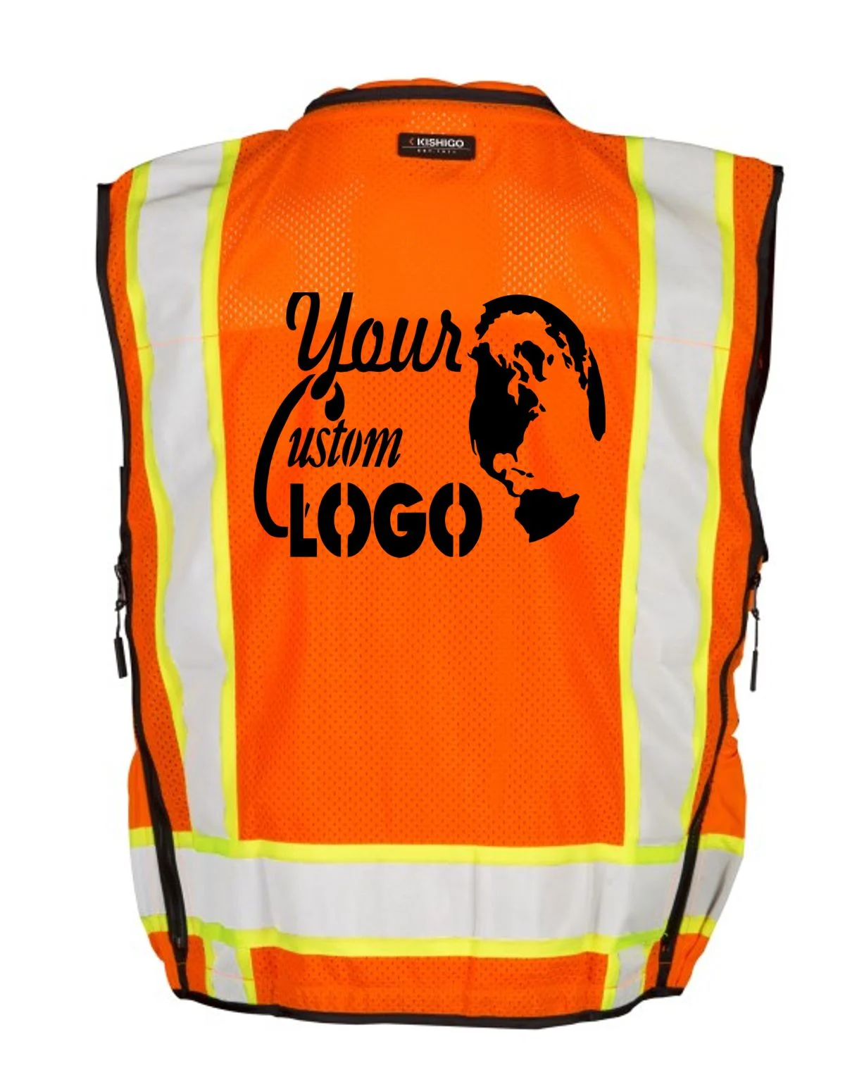 Orange, Professional Surveyors Vest, Class 2, Large w/ Full Color Graphic