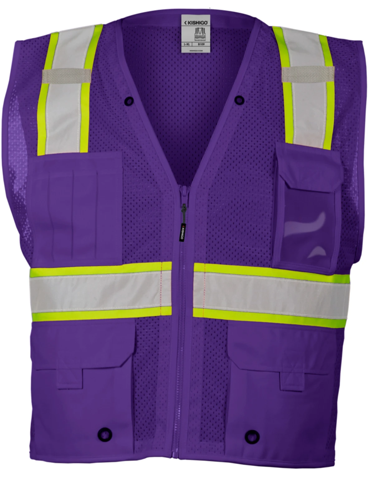 Purple, Enhanced Visibility, Multi Pocket Mesh Vest, L-Xl w/ Full Color Graphic