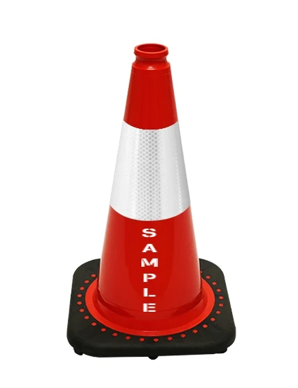 Red 18 inch Cone with Black Base 6\" Reflective Collar and Custom Lettering