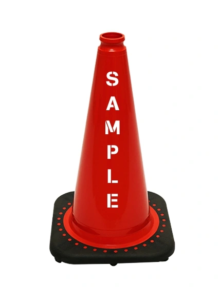 Red 18 inch JBC Black Base Traffic Cone with Double Sided Lettering