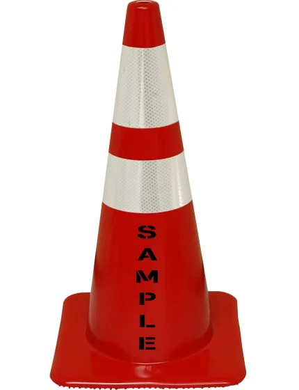 Red 28\" Cone with 6\" \u0026 4\" Reflective Collars with Custom Lettering