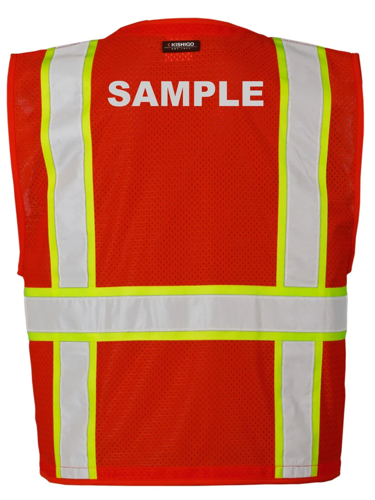 Red/Lime, Enhanced Visibility Multi Pocket Mesh Vest, S-M w/ Reflective Custom Lettering