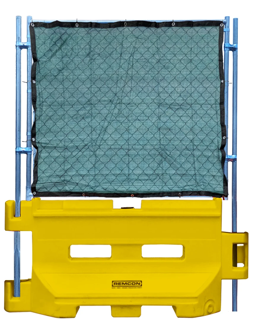Yellow 36\" Construction Barricade with Fence Panel \u0026 Green Privacy Screen