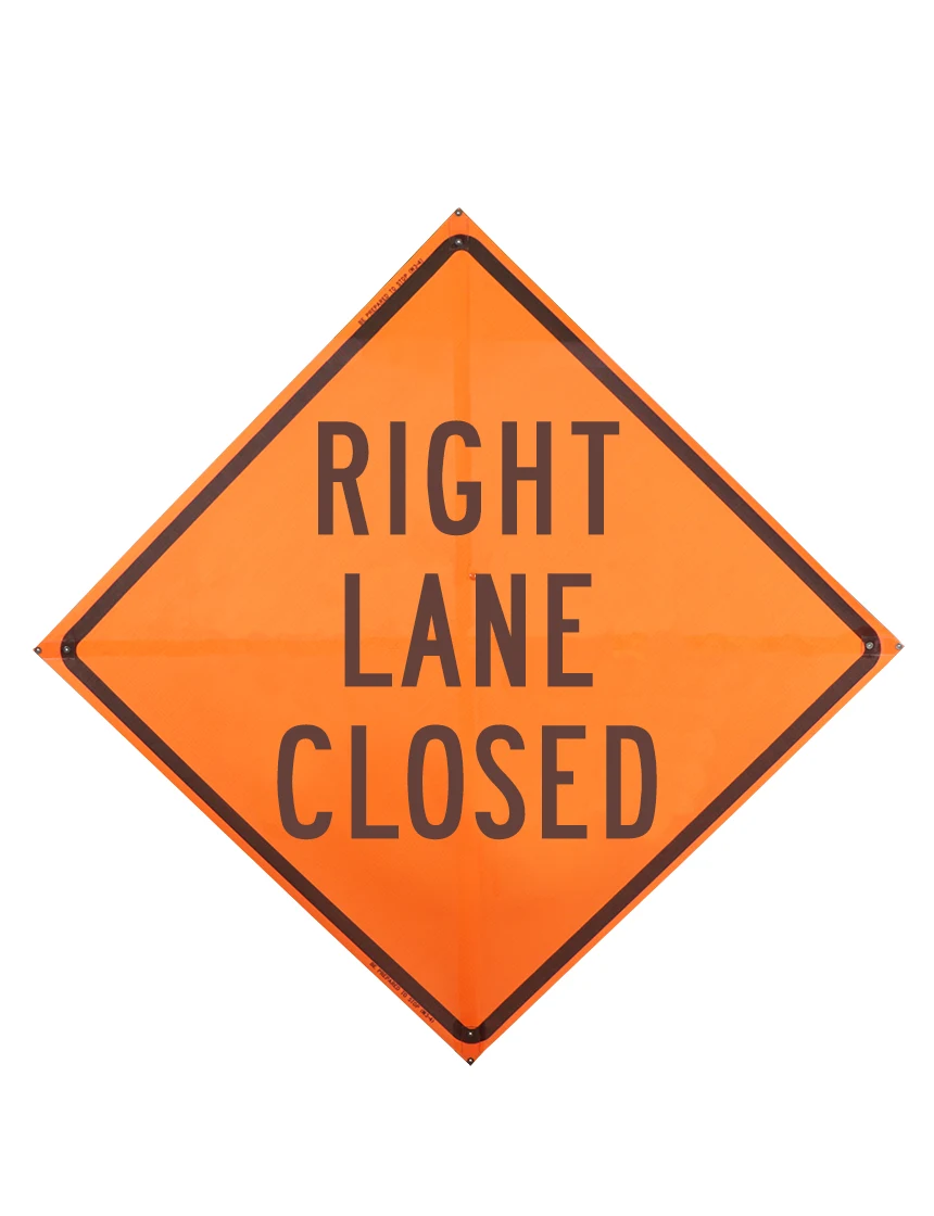 Right Lane Closed Sign Sewn Pockets Mesh 48\" X 48\"