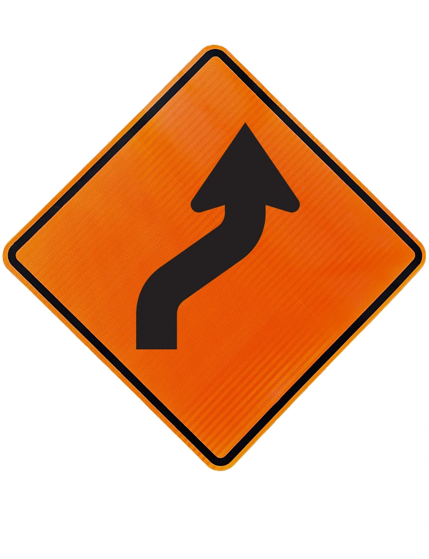 Rigid reverse curve right sign 48 inch x 48 inch aluminum high intensity 