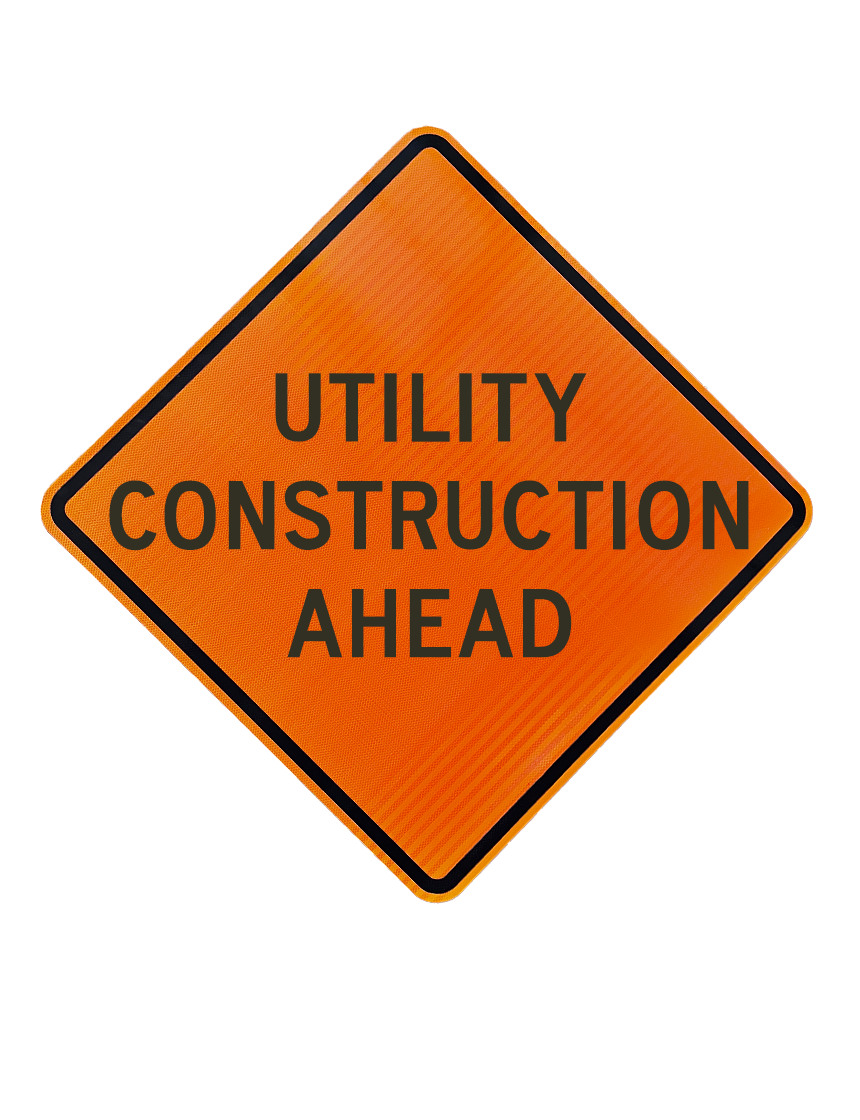 36\", Aluminum, High Intensity Reflective Sign, Utility Construction Ahead