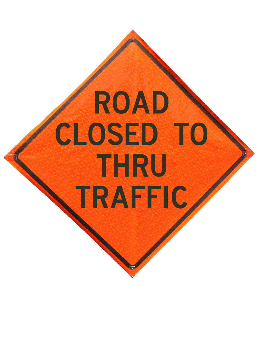 36\", Heavy Duty, Marathon Reflective Roll Up Sign, Road Closed To Thru Traffic