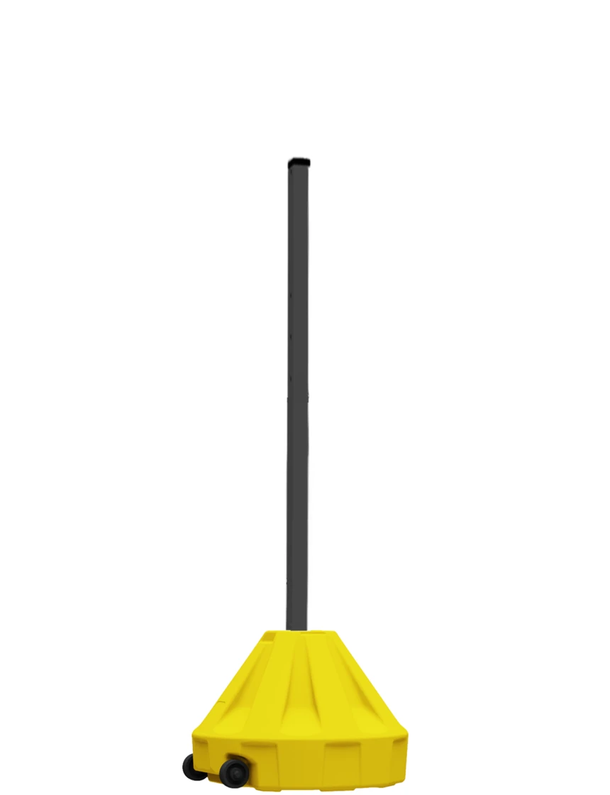 Roll-A-Post Portable Sign Post, 24\" Yellow Base w/ 60\" Tall Black Post