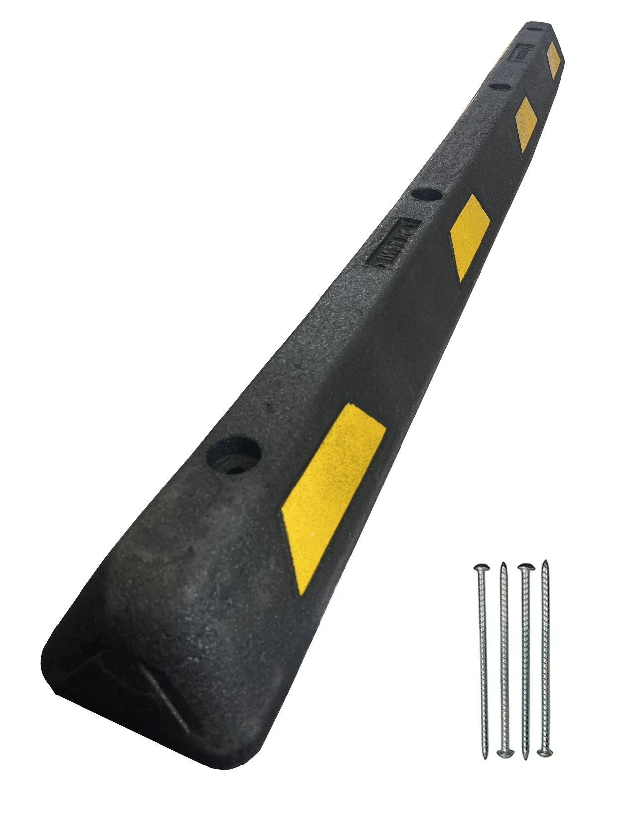 6\u0027 Black \u0026 Yellow Plasticade Recycled Rubber Parking Block w/ 14\" Steel Rebar Spikes