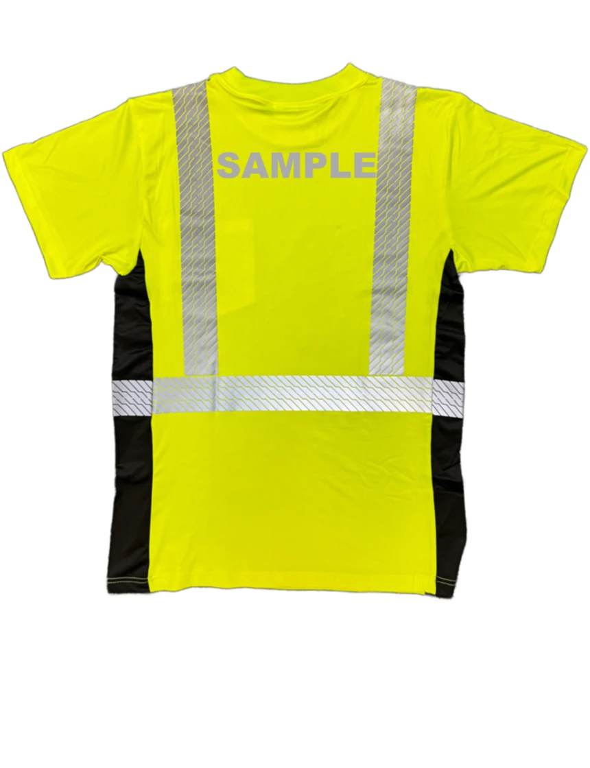 Liberty Hivizgard Lime Class 2 Short Sleeve T-Shirt w/Black Sides, 3Xl w/ Custom Reflective Lettering