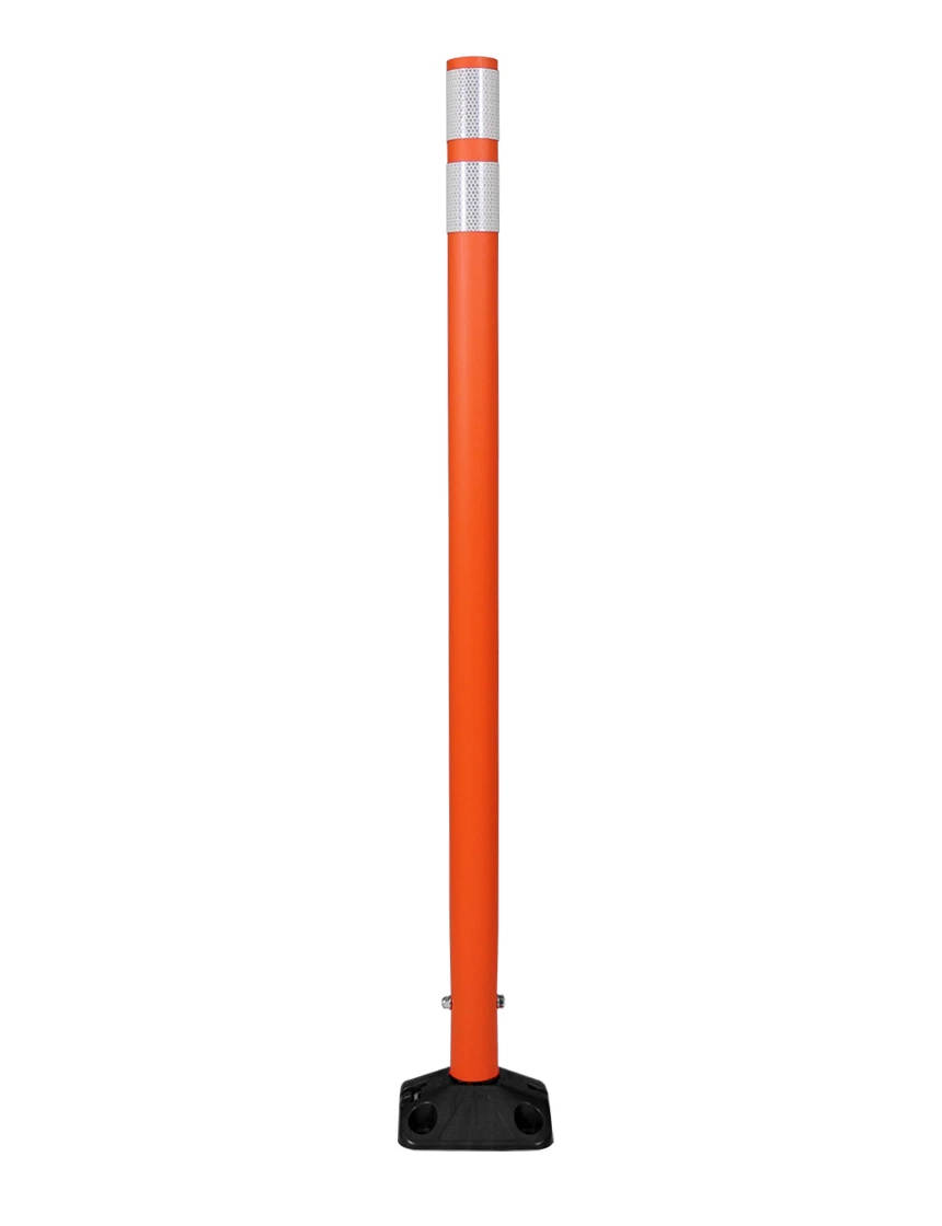 48\" Orange Round Delineator w/ Black Base \u0026 2 White Reflective Collars \u0026 Adhesive Mounting